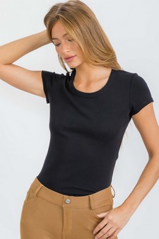 Women's Cotton Rib U-neck Short Sleeve T-shirt style 4