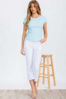Women's Cotton Rib U-neck Short Sleeve T-shirt style 5