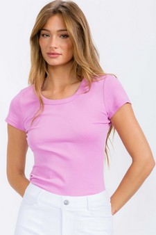 Women's Cotton Rib U-neck Short Sleeve T-shirt style 4