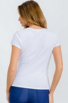 Women's Cotton Rib U-neck Short Sleeve T-shirt style 2