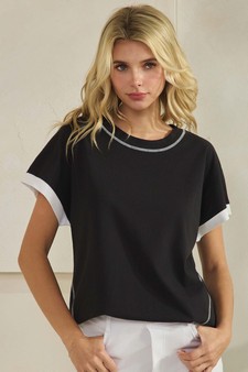 Women's Soft Cotton Two Tone T-shirt with Contrast Seam style 4