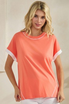 Women's Soft Cotton Two Tone T-shirt with Contrast Seam style 4