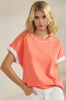 Women's Soft Cotton Two Tone T-shirt with Contrast Seam