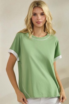Women's Soft Cotton Two Tone T-shirt with Contrast Seam