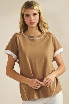 Women's Soft Cotton Two Tone T-shirt with Contrast Seam