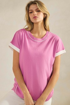 Women's Soft Cotton Two Tone T-shirt with Contrast Seam style 4