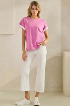 Women's Soft Cotton Two Tone T-shirt with Contrast Seam style 5