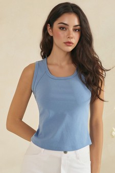 Cotton Rib Scoop Neck Seam Detail Cropped Tank