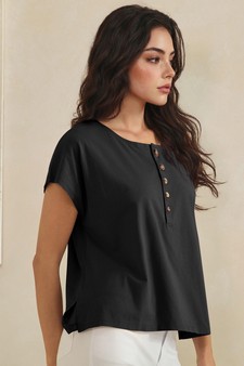 Split Neck Button Accent Premium Cotton Top style 3