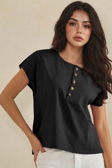 Split Neck Button Accent Premium Cotton Top style 4