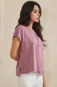 Split Neck Button Accent Premium Cotton Top style 3