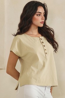 Split Neck Button Accent Premium Cotton Top style 3
