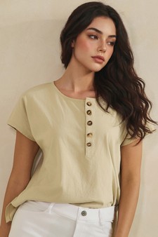 Split Neck Button Accent Premium Cotton Top style 4