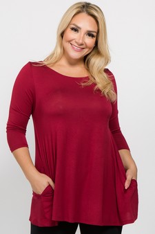 Women's 3/4 Sleeve Tunic with Hidden Pockets