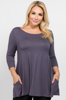 Women's 3/4 Sleeve Tunic with Hidden Pockets