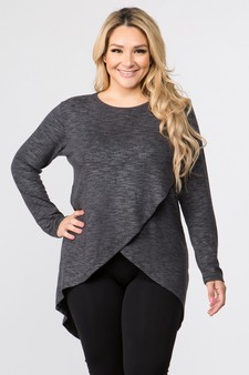 Women's Faux Wrap Space-Dye Knit Tunic Top style 2