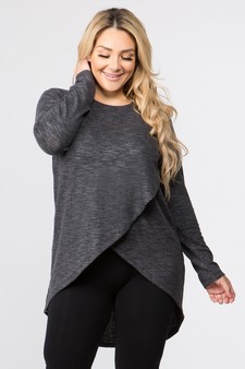 Women's Faux Wrap Space-Dye Knit Tunic Top