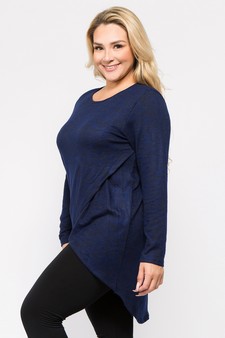 Women's Faux Wrap Space-Dye Knit Tunic Top style 3