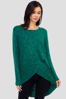 Women's Faux Wrap Space-Dye Knit Tunic Top style 2