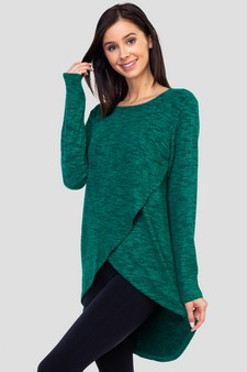 Women's Faux Wrap Space-Dye Knit Tunic Top