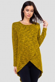 Women's Faux Wrap Space-Dye Knit Tunic Top