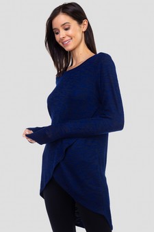Women's Faux Wrap Space-Dye Knit Tunic Top style 2