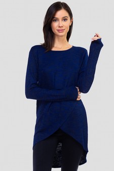 Women's Faux Wrap Space-Dye Knit Tunic Top