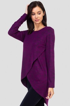 Women's Faux Wrap Space-Dye Knit Tunic Top style 2