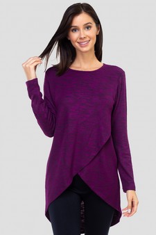 Women's Faux Wrap Space-Dye Knit Tunic Top