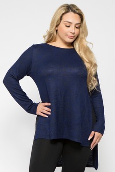 Women's Space-Dye Knit Side Slit Tunic Top style 2