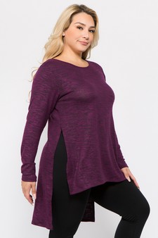 Women's Space-Dye Knit Side Slit Tunic Top style 2