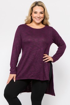 Women's Space-Dye Knit Side Slit Tunic Top style 3