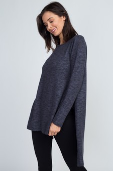 Women's Space-Dye Knit Side Slit Tunic Top style 2