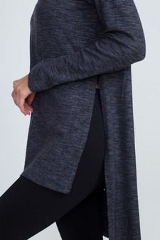 Women's Space-Dye Knit Side Slit Tunic Top style 4
