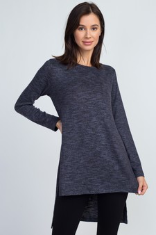 Women's Space-Dye Knit Side Slit Tunic Top