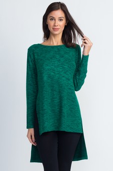 Women's Space-Dye Knit Side Slit Tunic Top style 2