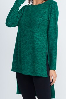 Women's Space-Dye Knit Side Slit Tunic Top style 4