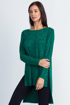 Women's Space-Dye Knit Side Slit Tunic Top