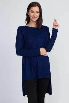 Women's Space-Dye Knit Side Slit Tunic Top style 2