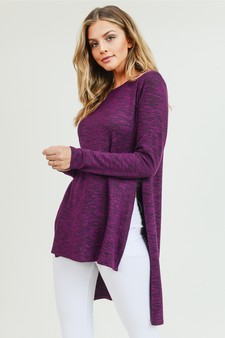 Women's Space-Dye Knit Side Slit Tunic Top style 2