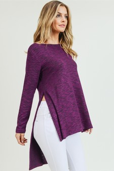 Women's Space-Dye Knit Side Slit Tunic Top style 3