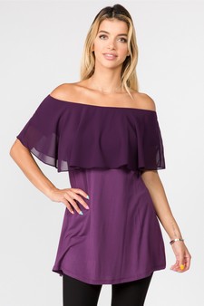 Lady's Off The Shoulder Chiffon Ruffle Tunic Top