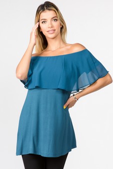 Lady's Off The Shoulder Chiffon Ruffle Tunic Top