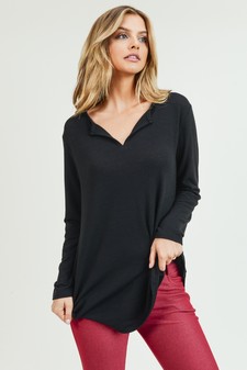 Women's Long Sleeve Split Neck Tunic Top