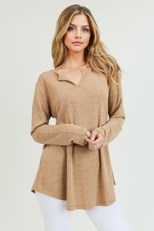 Women's Long Sleeve Split Neck Tunic Top