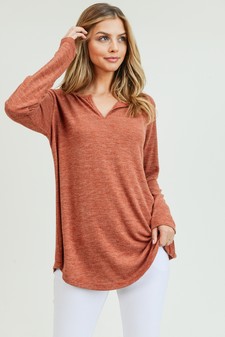 Women's Long Sleeve Split Neck Tunic Top