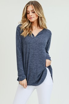 Women's Long Sleeve Split Neck Tunic Top