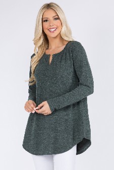 Women's Long Sleeve Split Neck Tunic Top