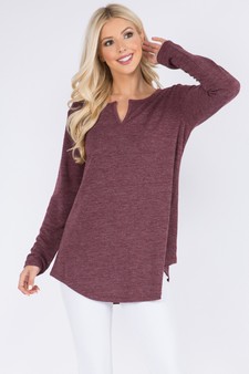 Women's Long Sleeve Split Neck Tunic Top