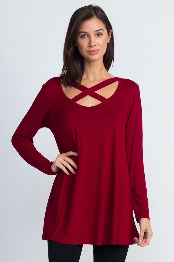 Women's Criss-Cross Long Sleeve Top - Wholesale - Yelete.com